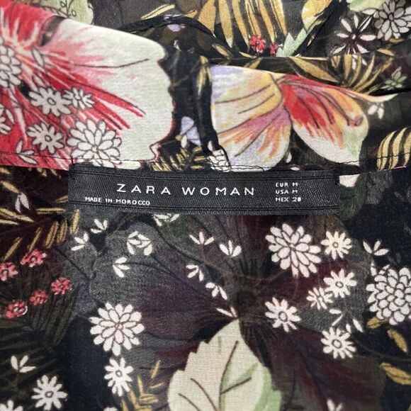 Zara Woman Floral Kimono Duster Black Sheer Size Medium M - XL Side Slits Drape - Picture 7 of 11